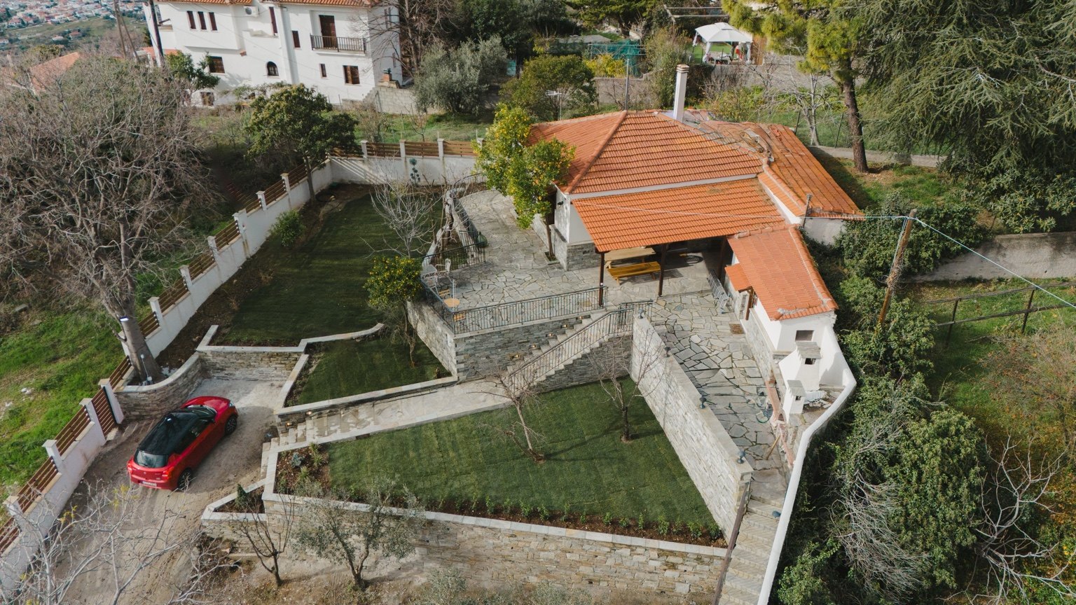 Aerial view of Pelion Green House and garden